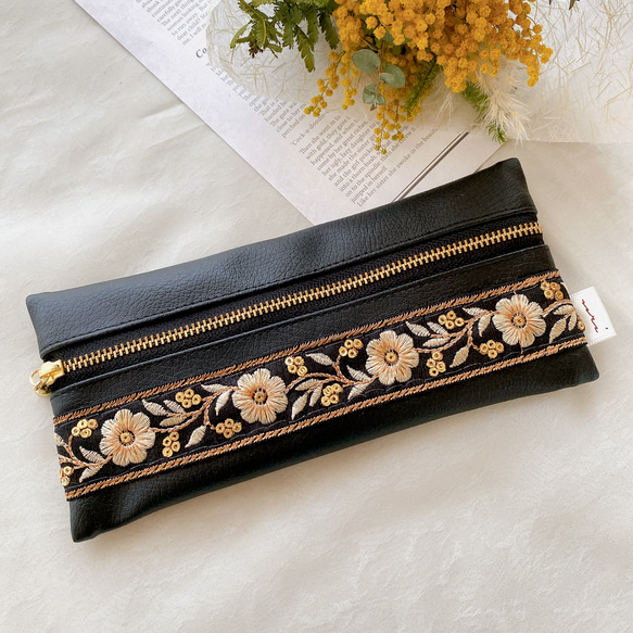 インド刺繍リボン】ハンドメイド ペンケース ポーチ ペンケース