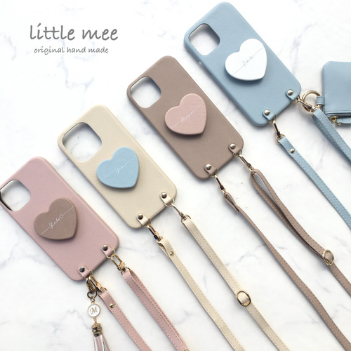 全機種対応 名入れ無料 ﾊｰﾄｽﾏﾎｸﾞﾘｯﾌﾟ付 レザー調 アイフォン