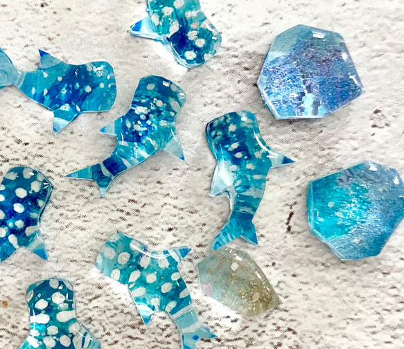 【4点セット】ジンベイザメと海の雫　ピアスセット　ジンベエザメ 鮫　【受注制作】 1枚目の画像