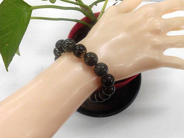 天然石 ガーデンクォーツ12.4mm～12.9mm玉 ブレスレット 内周18.3cm 　　240101517