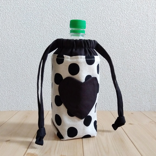 ハートのキャップ入れ☆保温・保冷！！洗える ペットボトルカバー 水玉  