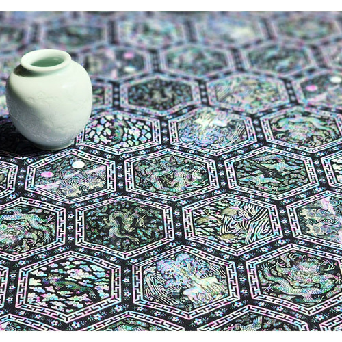 韓国伝統パターン 六角形 螺鈿漆器 コットン 45㎝単位カット Hexagon