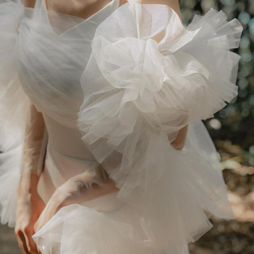 送料無料！実例写真！ウェディングドレス ツーピース ビーズ クレープ  