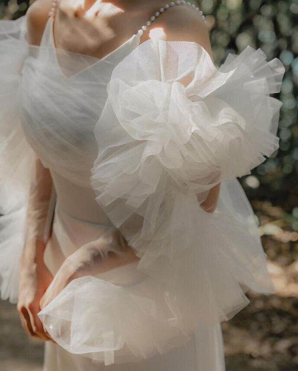 送料無料！ 実例写真！ウェディングドレス ツーピース ビーズ クレープ  