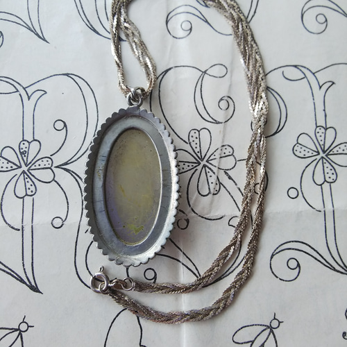 ヴィンテージ モルフォ蝶・ヤシの木（約49×28㎜）アンティークSilver