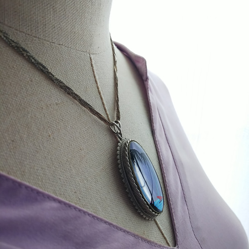 アンティーク／ヴィンテージ　ネックレス　モルフォ蝶 ヴィンテージ モルフォ蝶・ヤシの木（約49×28㎜）アンティークSilver