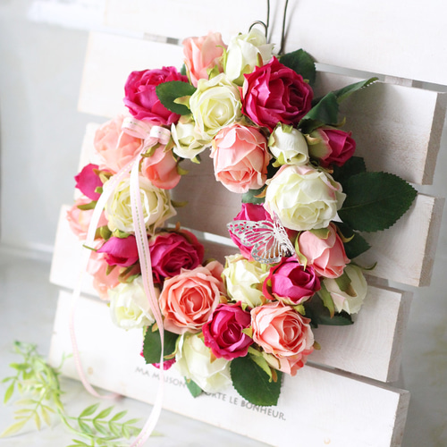 バラのリース アーティフィシャルフラワー 壁掛け インテリア 永遠の