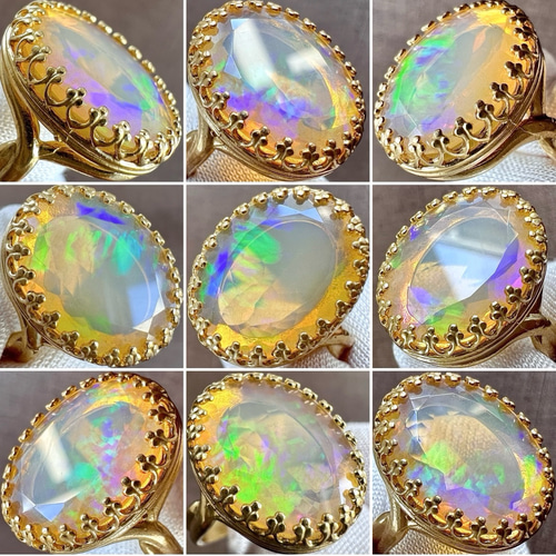 ☆真鍮☆大粒☆宝石質プレシャスオパールAAA☆10〜16号フリーサイズ 