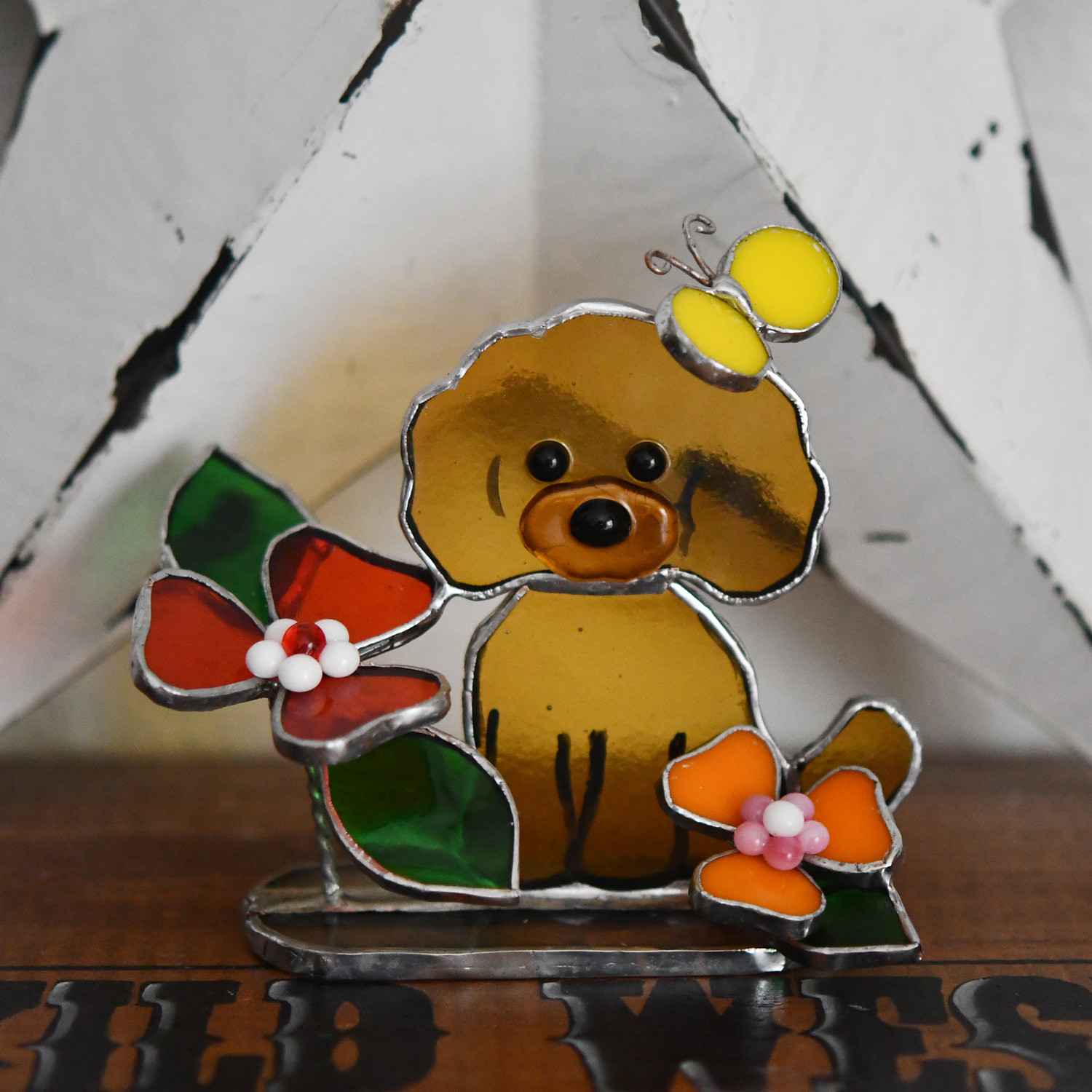 ステンドグラス トイプードルとお花 その他インテリア雑貨 もえくる