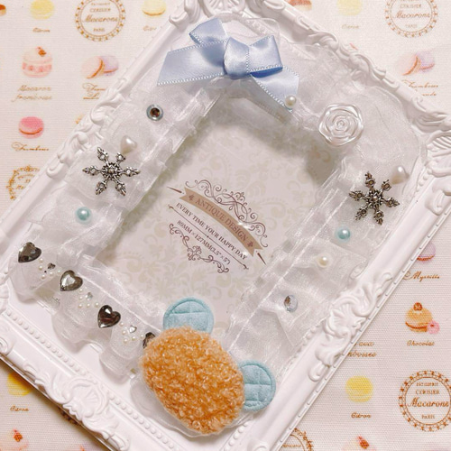 NO.36】雪の結晶とクマのトレカケース(ブルー) レース フォトフレーム