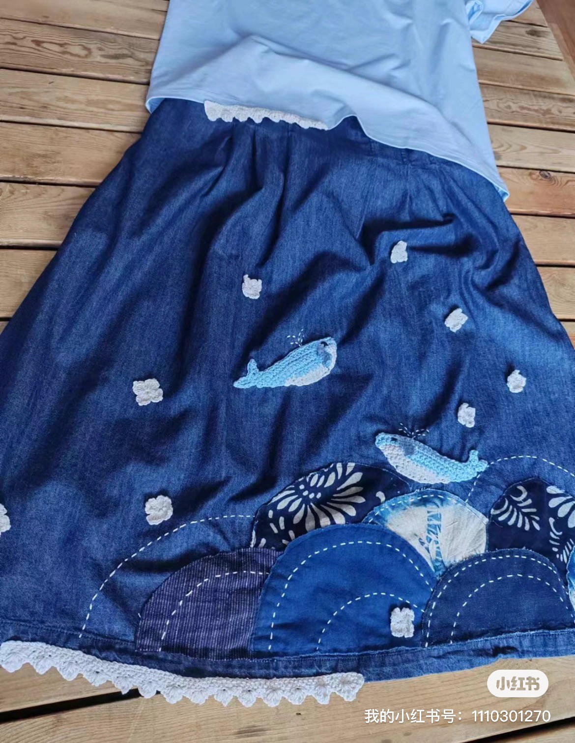 手作りハンドメイドパッチワークくじらスカート