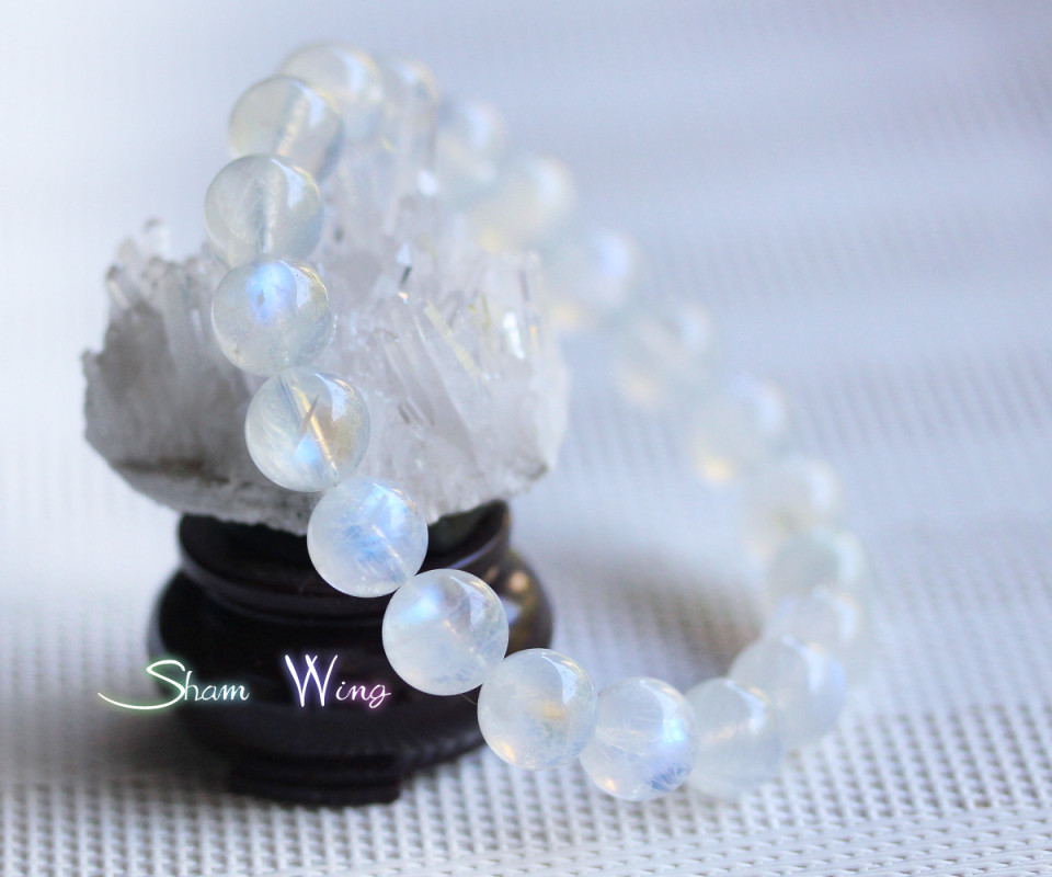 高品質レインボームーンストーン約10～10.3mm前後ブレスレット✿天然石