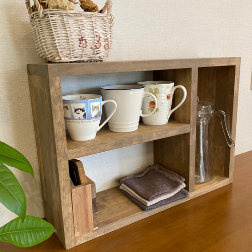 カフェ風 2段カップラック w50d14h36ボトル収納 キッチン収納 カフェ風 2段カップラック w50d14h36ボトル収納 キッチン収納