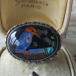 アンティーク アールデコ/モルフォ蝶/カワセミ・枝・湖／SILVER製