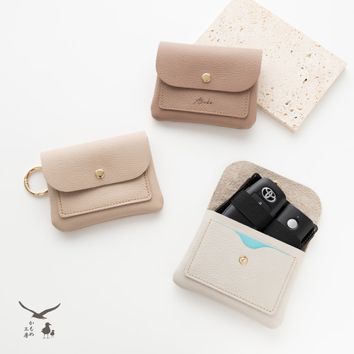 カードポケット付き マルチポーチ 【 シュリンクレザー 】 名入れ 本革  