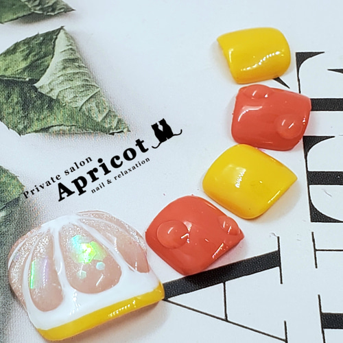 ネイルチップオーダー フルーツネイル ピンクグレープフルーツ 個性派 夏ネイル ピンクグレープフルーツ レモン 夏ネイル ぷっくり ネイルチップ 15348