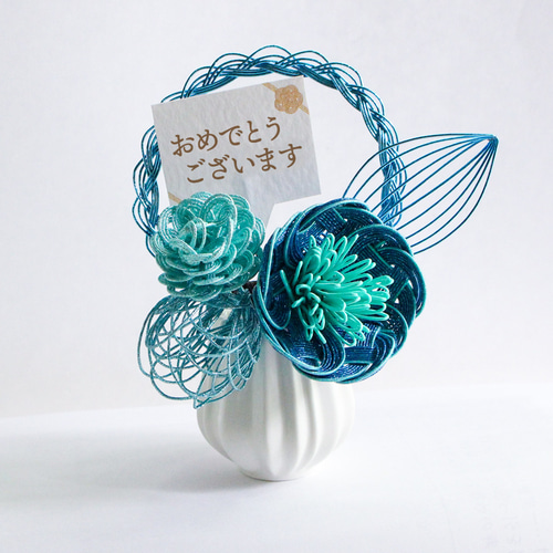 水引フラワーミニポット 青 アートフラワー kamihitoe 通販