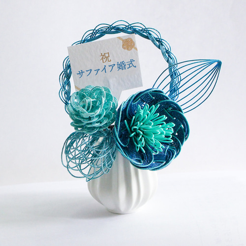 ゆっぴウォールフラワー、ハンドメイド 水引フラワーミニポット 青 アートフラワー kamihitoe 通販
