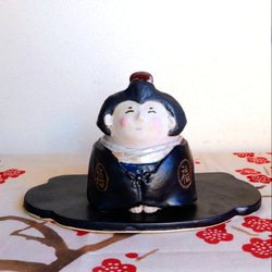 骨董品 お多福陶人形座布団付 骨董品 お多福陶人形座布団付