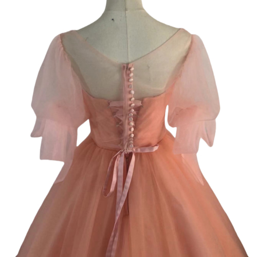 カラードレス 薄ピンク トップス+スカート くるみボタン 花嫁  