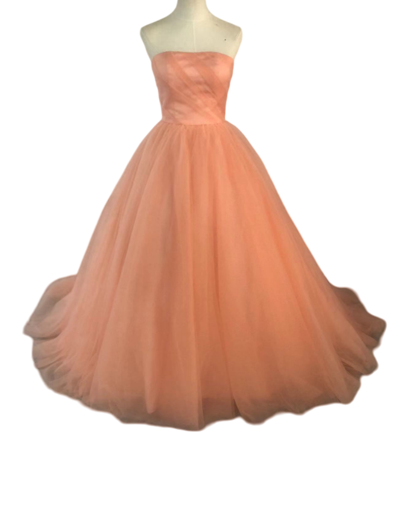 カラードレス 薄ピンク ベアトップ 編み上げ 花嫁/ウェディングドレス 披露宴/結婚式 プリンセスライン