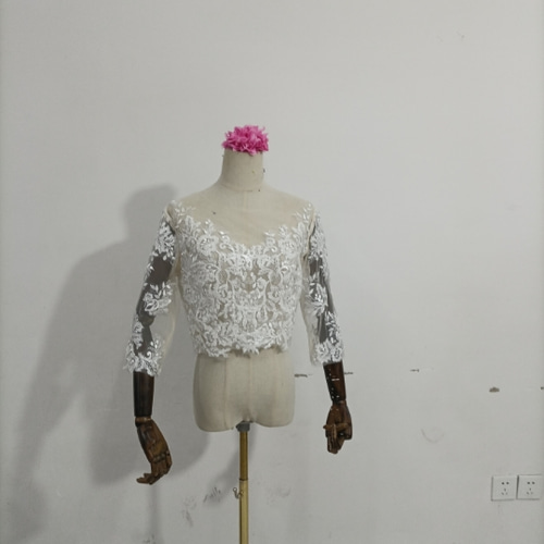 フランス風 ボレロ 上品花レース くるみボタン 長袖 トップス 花嫁 