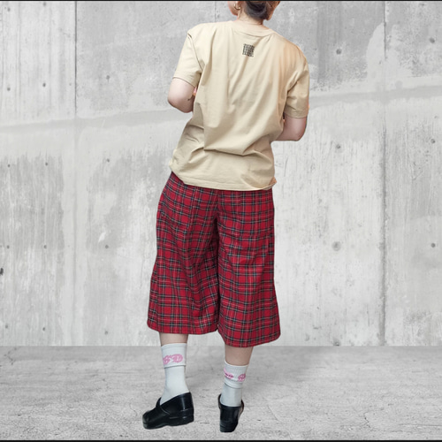 タータンチェック ワイドハーフパンツ:red ハーフパンツ Hand Made
