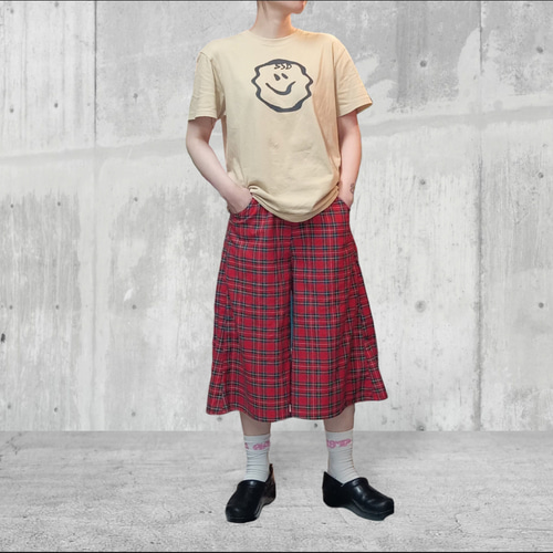 タータンチェック　ワイドハーフパンツ:red タータンチェック ハーフワイドパンツ:ネイビー ハーフパンツ