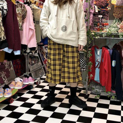 タータンチェック ラインハーフワイドパンツ:イエロー ハーフ