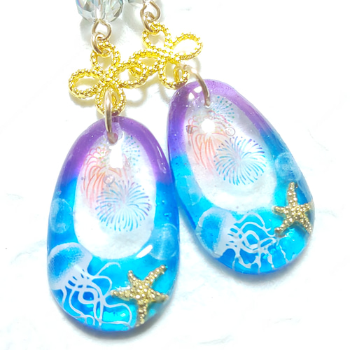 ゅらゅらクラゲの夜空瞬く花火ピアス ピアス（フック・チェーン） 12