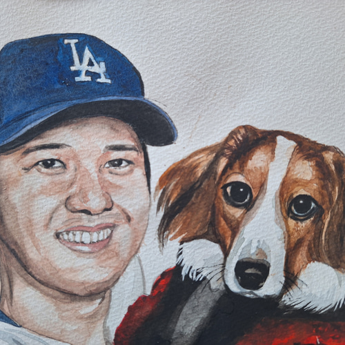 水彩画 大谷翔平&デコピン 絵画 makochin 通販｜Creema(クリーマ