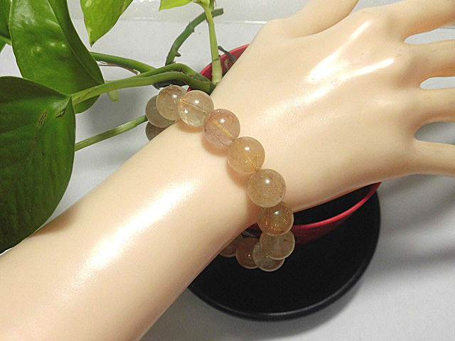 天然石 ルチルクォーツ12.3mm～12.8mm玉ブレスレット 内周18.3cm 　　240101533
