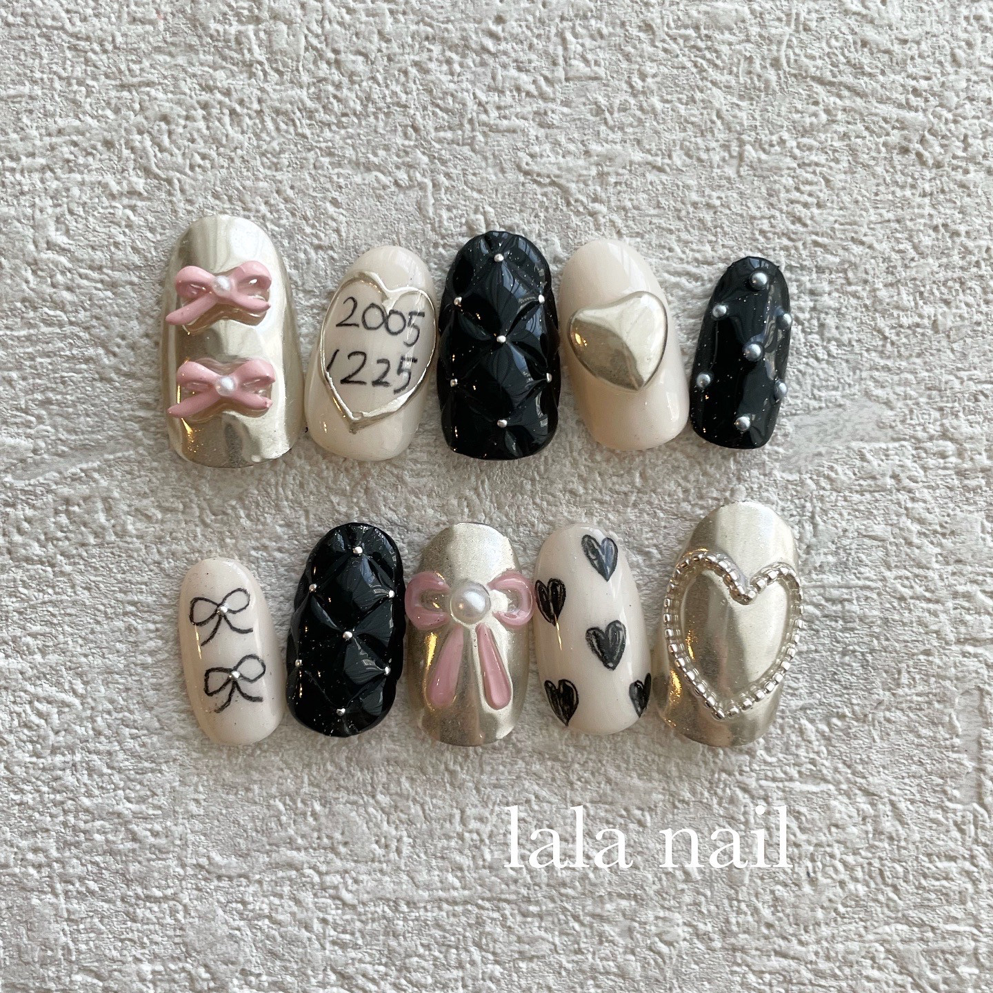 no.047 べっ甲リボンハート秋ネイル べっこう キルティング ネイルチップ