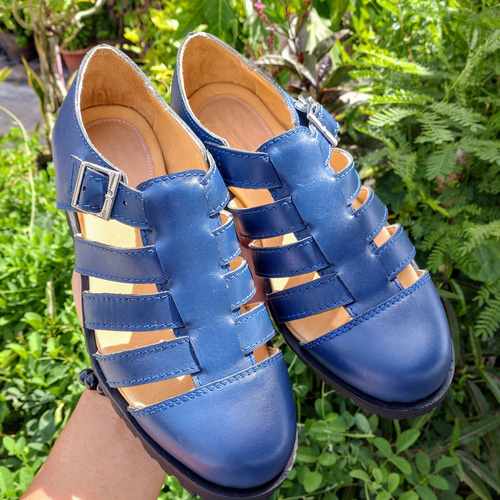 無料サイズ調整☆新色ネイビー☆グルカサンダル☆外反母趾対応☆幅広