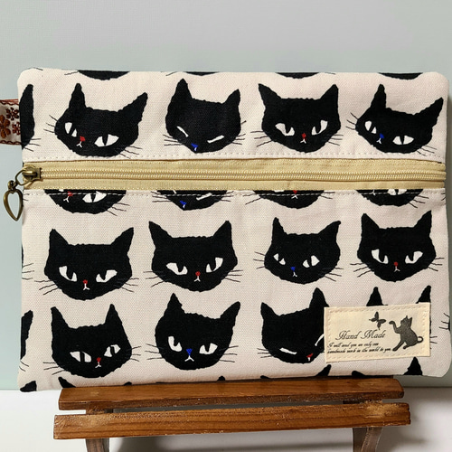 布バスケットセット プリーツポーチ 猫柄 ハンドメイド レア生地