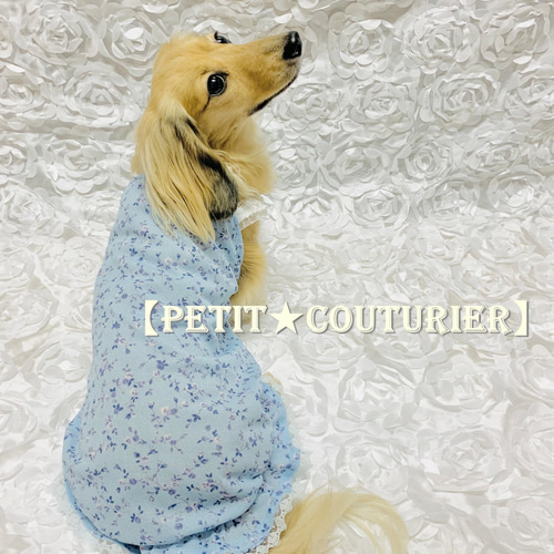 送料無料】 No.6283 小花ニットのバルーンワンピース ＜小型犬 