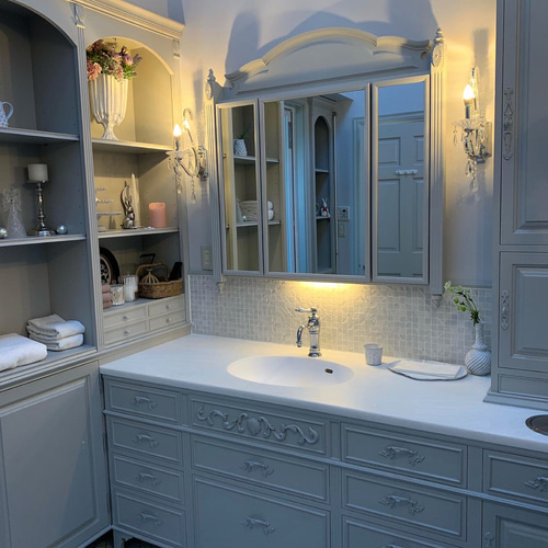 受注製作】洗面所フルオーダー家具 (洗面台・鏡・壁面収納・トール