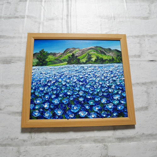 油絵 油彩 油彩画 絵画 絵【くじゅう連山と青い花】 絵画 HR 通販