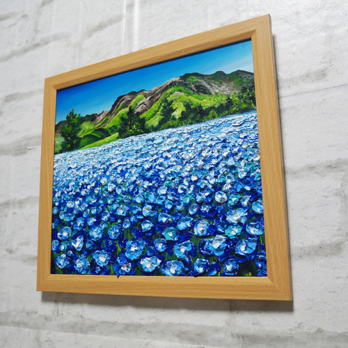 油絵（青い実） 油絵 油彩 油彩画 絵画 絵【くじゅう連山と青い花】 絵画 HR 通販