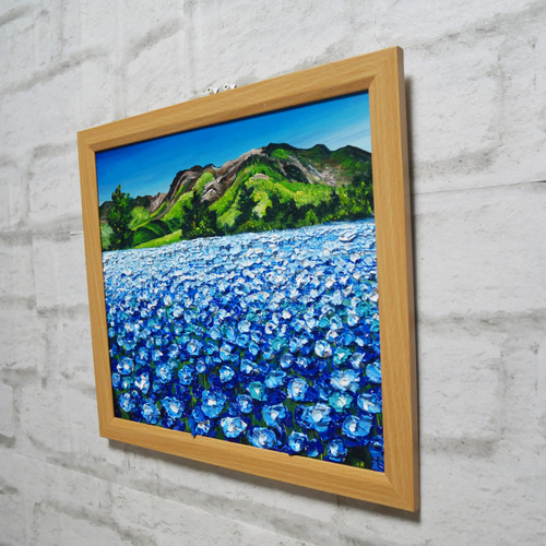 油絵 油彩 油彩画 絵画 絵【くじゅう連山と青い花】 絵画 HR 通販
