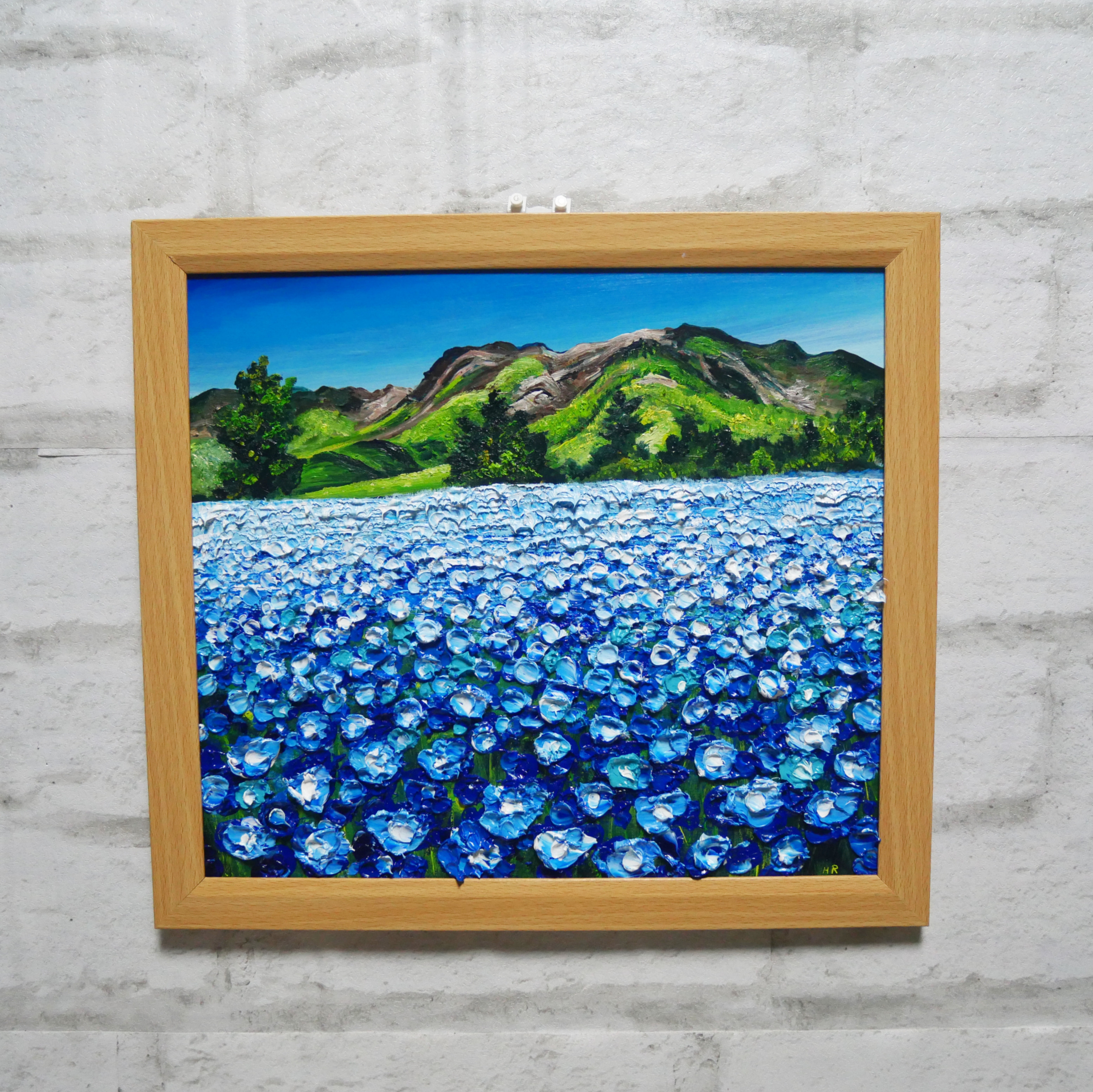油絵 油彩 油彩画 絵画 絵【くじゅう連山と青い花】 油絵 油彩 油彩画 絵画 絵【くじゅう連山と青い花】 絵画 HR