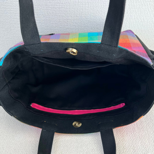 Sサイズ】カラフルレインボー 8号倉敷帆布使用 手提げバッグ