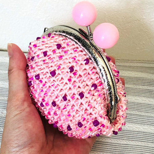 ビーズがま口 ピンク がま口財布 がま口ポーチ がま口 木蓮 通販