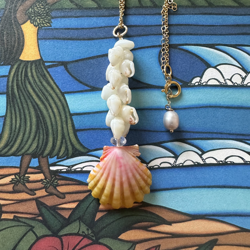 ニイハウモミとカヘレラニシェルのロングピアス ニイハウ カヘレラニ