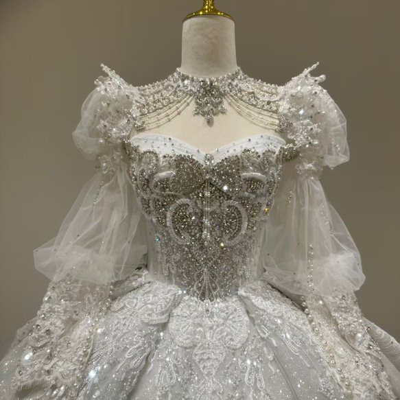 史上最強セール！韓国風ウェディングドレス シースルー袖 きらきら