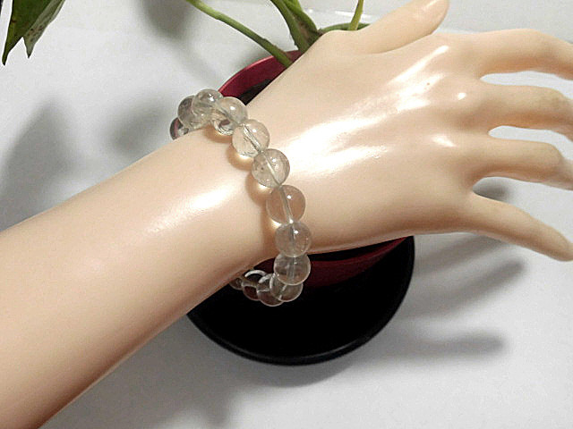 天然石 プラチナルチルクォーツ10.8～11.3mm玉ブレスレット 内周18.3cm 　　240101541