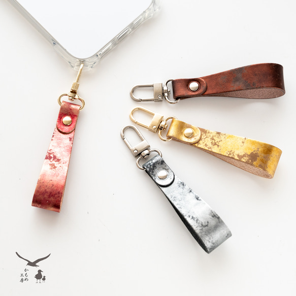 フィンガーストラップ 【 ヴィンテージメタリックレザー 】 本革 落下