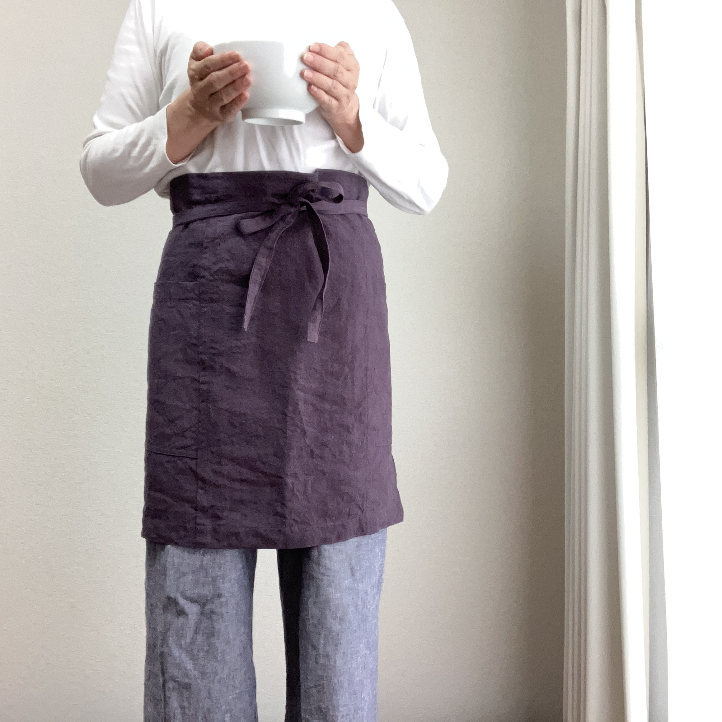 カフェエプロン　ベルギーリネン２５番手　フレンチパープル