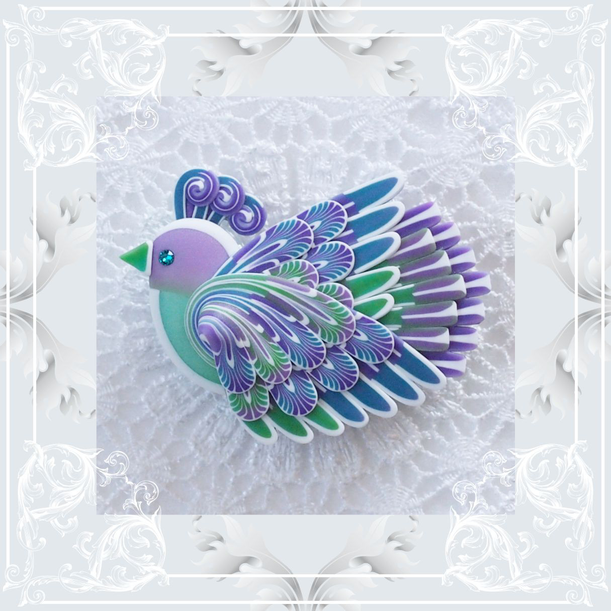 藤花小鳥帯留め