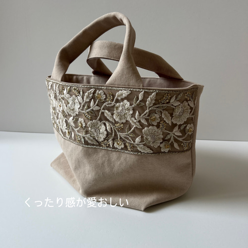 新色◇インド刺繍リボンとクッタリ帆布のトートバッグ◇tulleflower